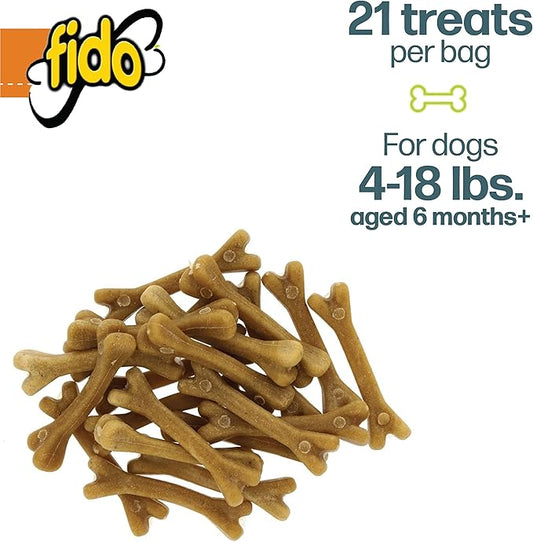 Fido - Doozie Bones Dental Care Treat for Dogs, Peanut Flavored, Made with Sunflower, Chia, & Flax Seeds-Naturally Freshens Breath, Reduces Plaque & Whitens Teeth 21ct - Mini Treats
