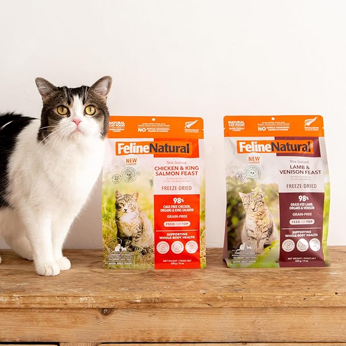 Feline Natural Freeze Dried Cat Food - Grain-Free and High Protein Cat Food from New Zealand, Complete Meal or Topper for Kittens, Adults, and Senior Cats, Grass-Fed Lamb and Venison, 11 oz