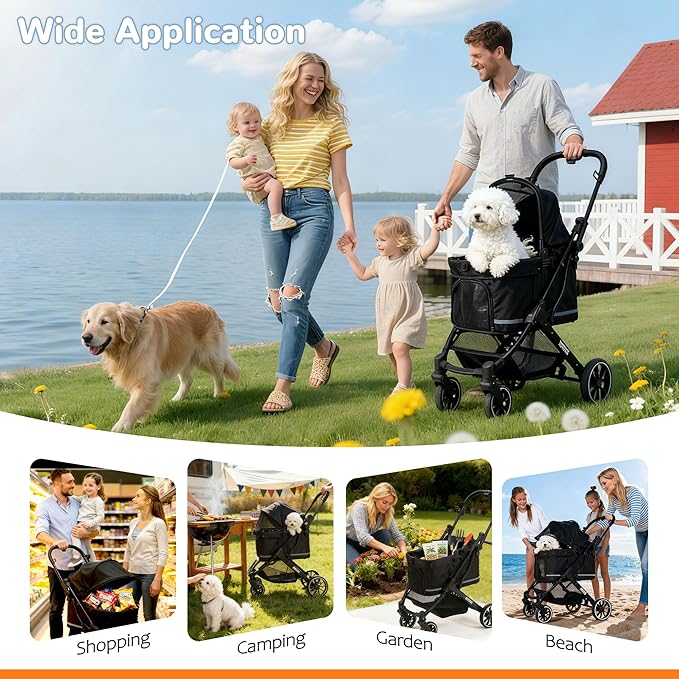 HITTITE Pet Stroller with Weatherproof Cover, All-Terrain 4-Wheel Cat & Dog Stroller with Adjustable Canopy, Foldable Dog Strollers with Storage Basket for Small to Medium Dogs Up to 55 lbs.