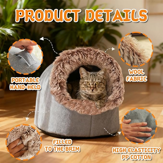 Winter Warm Pet Cave Bed, 2026 New Soft Plush Cozy Indoor Nest for Cats and Small Dogs, Removable Cushion Warming Pets Cozy Enclosed Cat House (Dark Green + White, Large)