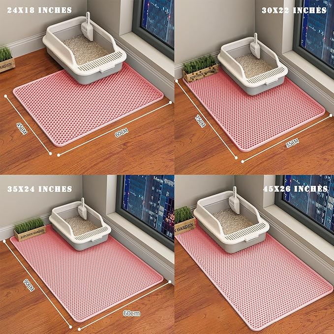 HCY&WLD Cat Litter Mat, Honeycomb Double Layer Cat Litter Trapping Mat, Waterproof Urine Proof Non-Slip, Scatter Control, Less Waste, Easier to Clean (Pink, 24" X 18")