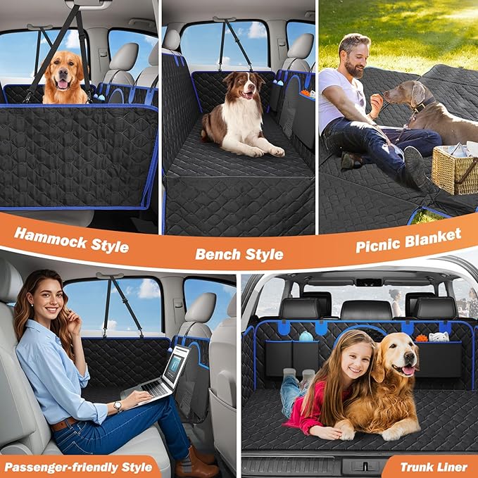 Back Seat Extender for Dogs, Dog Car Seat Cover for Back Seat Hard Bottom - Holds 330lbs Waterproof Back Seat Pet Cover for Dogs with Mesh Window & Pocket, Dog Hammock for Car, Small Truck, SUV