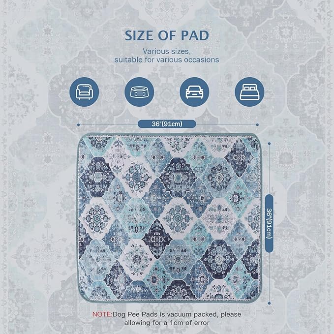 IEUUMLER Washable Pee Pads for Dogs, 2 Pack Reusable Pee Pads for Dogs Non-Slip Grip, Super Absorbent Waterproof Puppy Pads for Potty Training, Playpen, Crate, Whelping Box EU011 (Blue,36" x 36")