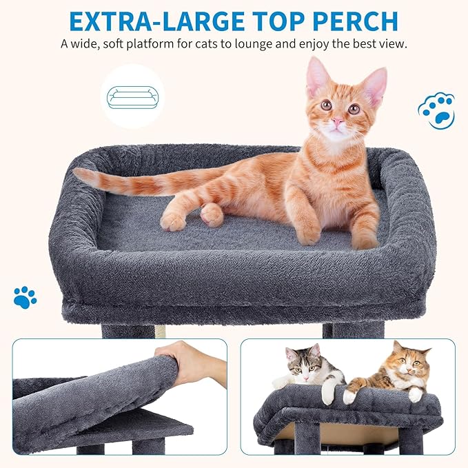 Cat Tree - 157cm Tall, Sisal Wrapped Scratching Post, Cat Nest, Hanging Ball, Extended Platform