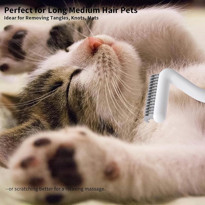 Werdouland Cat Brush, 2 Pack Deshedding Grooming Tool Set for Cats & Small/Medium Dogs, Long & Short Hair Pet Brush & Undercoat Rake, Specialized in treating tangled hair, White