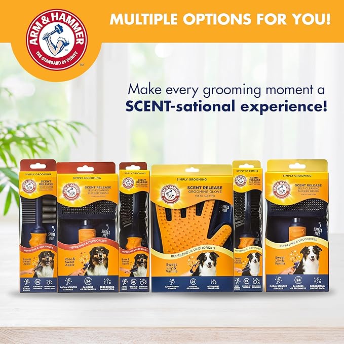 Arm & Hammer Deodorizing Slicker Brush for Dogs with Fragrance Transfer Technology – Scented Self-cleaning Dog Brush - Dog Grooming Brush for Shedding, Sweet Apple & Rose Scent