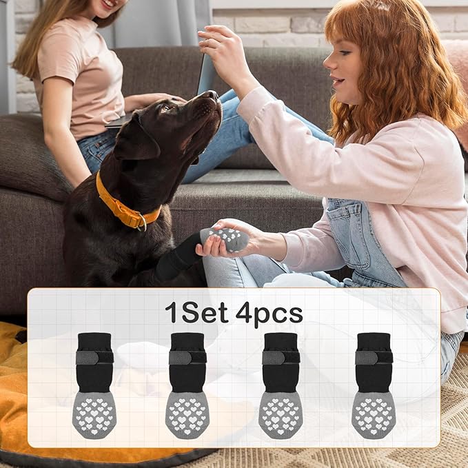 Non-Slip Dog Socks Prevent Licking Paws,Grippy Socks for Senior Dog Walk on Hardwood Floor,Paw Protectors,Black 2 Pairs,S