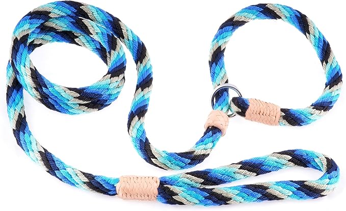 Alvalley Nylon Dog Training Leash with Stopper - Adjustable Nylon Rope Comes with Braided Leather at Ends - Tagua Bead Stopper Slip Lead - Suitable for Walking, and Training