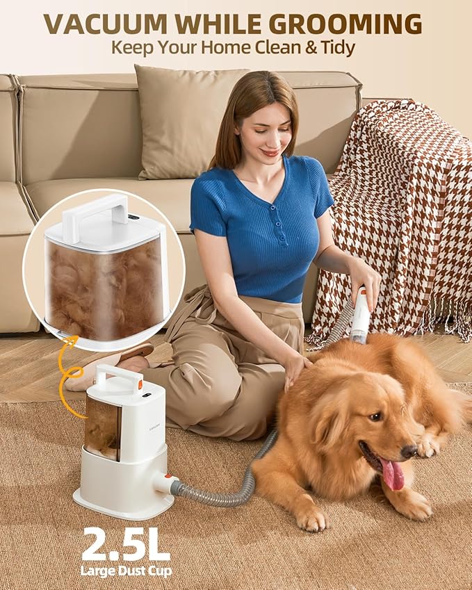 Dog Grooming Vacuum Kit for Shedding: Pet Hair Brush Groomer Pro Attachment Fur Machine Cat Clippers Deshedding Suction Cleaner Home Trimmer Tool Doggie Doggy System Remover Electric Shaver Cut