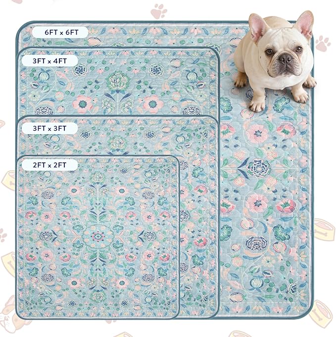 Lahome Washable Reusable Pee Pads for Dogs - Blue Botanical Floral 2 Pack Puppy Pads, Super Absorbent & Waterproof Dog Training Mats for Potty & Crate - Leakproof with Non-Slip Backing (36"x48")