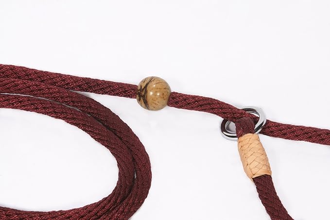 Alvalley Nylon Dog Training Leash with Stopper - Adjustable Nylon Rope Comes with Braided Leather at Ends - Tagua Bead Stopper Slip Lead - Suitable for Walking, and Training