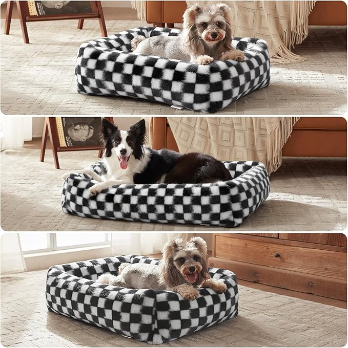 JOEJOY Dog Bed Medium Size Dog, Rectangle Washable Orthopedic Corduroy Fleece Pet Bed with Removable Zipper Cover, Cute Soft Calming Puppy Bed with Non Skid Bottom