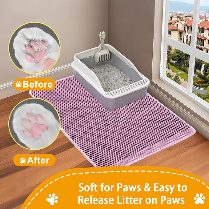 Cat Litter Mat Litter Trapping Mat,Cat Litter Box Mat 32"x22", 2 Layer Llitterbox Mat,Waterproof Urine Proof, Clean Easily, Collapsable, Medium