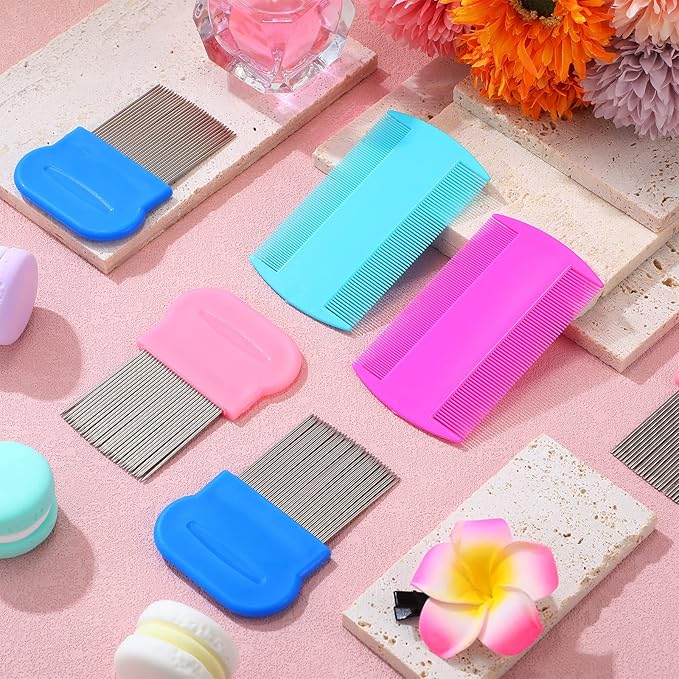 Maitys 8 Pieces Flea Lice Combs Double Sided Lice Cats Dogs and Nit Removal Hair Grooming Plastic and Metal Comb, Head Hair Comb for Pets and Humans(3.5 x 2 Inchrs, 3.54 x 1.57 Inches,Pink, Blue)