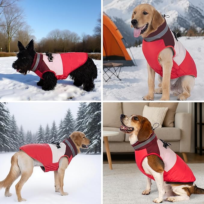 azuza Dog Jacket for Small Dogs Waterproof Dog Coat with Reflective Strips and Harness Built in Warm Fleece Dogs Winter Coat Windproof with Back Zipper, Red M