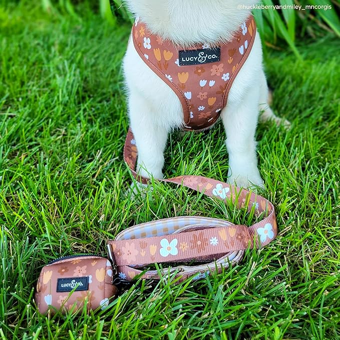 Lucy & Co. Chocolate Meadows Dog Poop Bag Holder - Leak Proof Dispenser - Hygienic Pet Poop Pickup (Brown & White Floral)