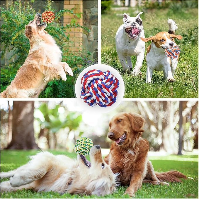 GASAPET Extra Large Rope Balls for Aggressive Chewers - 5 Pack Chew Toys for Medium Large Breeds, Dental Dog Balls, Puppy Teething Toys, Interactive Games