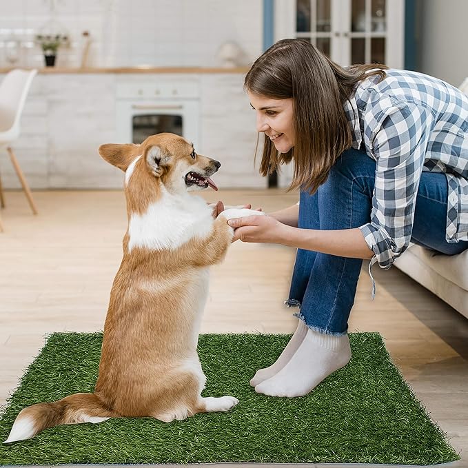 Artificial Dog Grass Pee Pad 26" x 17" 2 Pack, Washable Indoor Potty Training Replacement Grass Turf for Puppy, Reusable Realistic Fake Grass Pads for Dogs, Easy to Clean with Drainage Holes