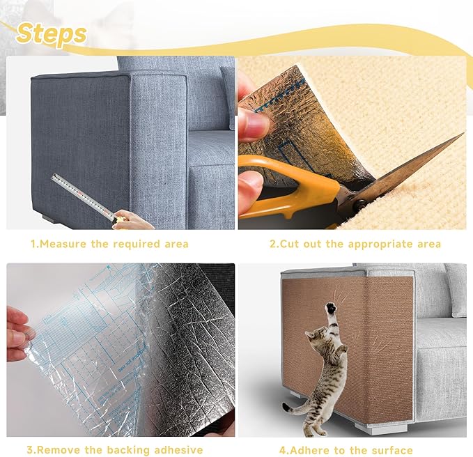 Cat Scratch Furniture Protector, 78.7''x15.8'' Trimmable DIY Self-Adhesive, Durable Corner Scratcher Couch Protectors from Cat Claws for Sofa, Tree Shelves & Scratching Posts (Brown)