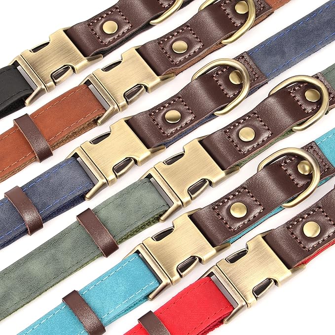 Didog Soft PU Leather Dog Collar for Large Dogs,Classic Adjustable Wide Dog Collars with Quick Release Metal Buckle,Easy Clean and Comfortable with Nylon Lining,Olive Green,XL Neck 17-26", Width 1¼''
