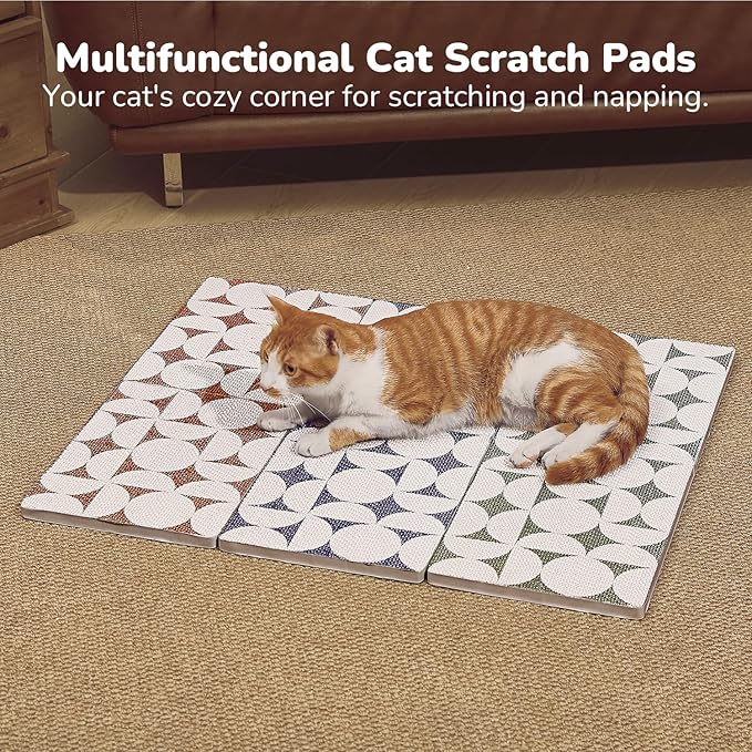FUKUMARU 3PCS Cat Scratcher, 23.6 Inch Extra Long Cardboard Cat Scratch Pad for Wall, Multifunctional Cats Scratching Board Indoor, Durable Wall Mounted Scratching Pads for Corner Door