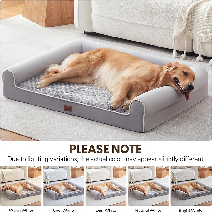 Large Dog Beds Large Sized Dogs, XXL XL Dog Bed for Medium Size Dogs, Extra Big Waterproof Couch Sofa with Removable Washable Cover for Pet, Light Grey, 48"*35"*8"