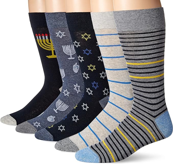 Amazon Essentials Men's Patterned Dress Crew Socks, 5 Pairs