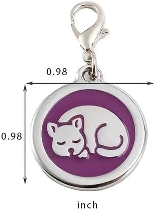 Personalized Cat ID Tags with Lobster Claw Clasp for Kittens and Cats - Small pet Tags for cat Collar, Custom cat Name Tags (Sleeping-Round-Small: Purple)