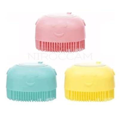 Dog Bath Brush with Shampoo Dispenser – Silicone Pet Grooming Scrubber for Dogs & Cats, Deep Clean + Massage, Easy-Grip Rubber Handle – Pet Shower Tool for Long & Short Hair