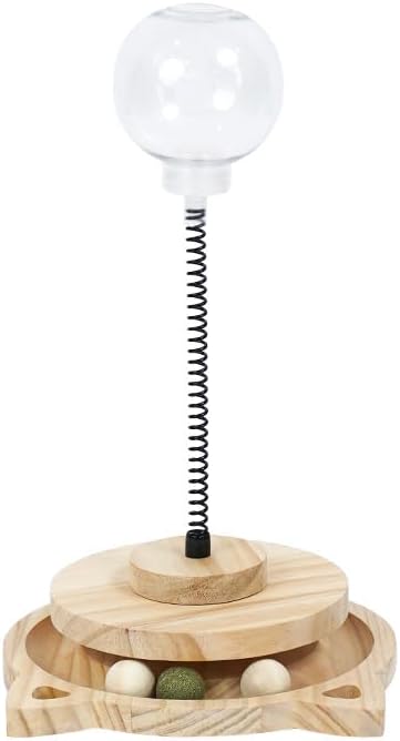 3MNSCD Cat Ball Toy Treat Cats Treat Dispenser with Catnip Roller Track Balls, Interactive Cat Toys Indoor Cats Kitten, Food Solid Wood Feeder Ball (for Bigger cat Food)