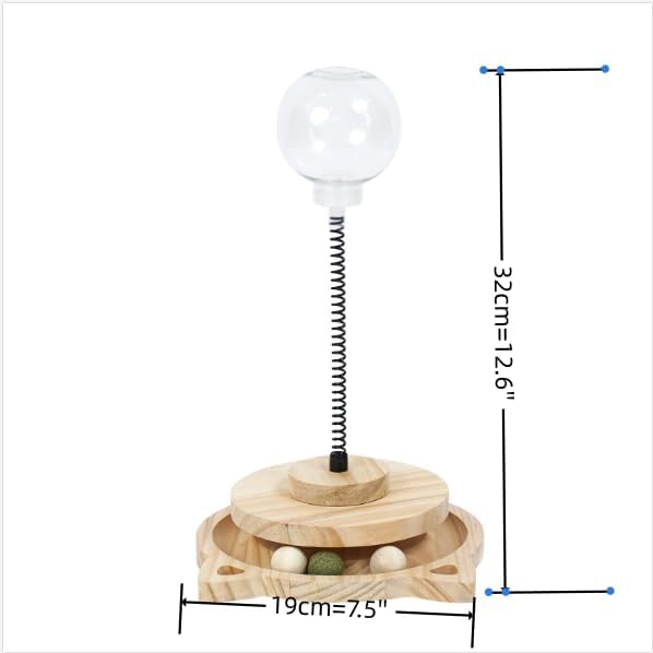 3MNSCD Cat Ball Toy Treat Cats Treat Dispenser with Catnip Roller Track Balls, Interactive Cat Toys Indoor Cats Kitten, Food Solid Wood Feeder Ball (for Bigger cat Food)