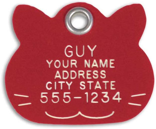 LuckyPet Plastic Pet ID Tags - Dog Personalized IDs - Durable Engraved Name Noiseless Tag - Suitable for Dogs and Cats - Outlasts Most Aluminum Tags - Small, Red Cat