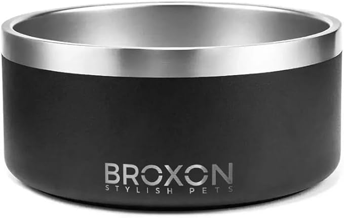Stainless Steel Dog Bowl, Non-Slip, Double Wall Vacuum Insulated, Pet Food Water Bowl with Anti-Spill & Anti-Skid Bottom, 32 oz, Black