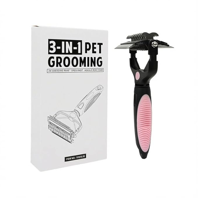 3-in-1 Pet Grooming Tool & Undercoat Rake, Retractable Dematting Comb for Dogs and Cats, Deshedding Brush for Removing Mats, Tangles, and Loose Hair