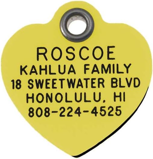 LuckyPet Durable Plastic Pet ID Tag, Outlasts Cheap Aluminum Tags for The Same Price, Custom Engraved, Small Yellow Heart