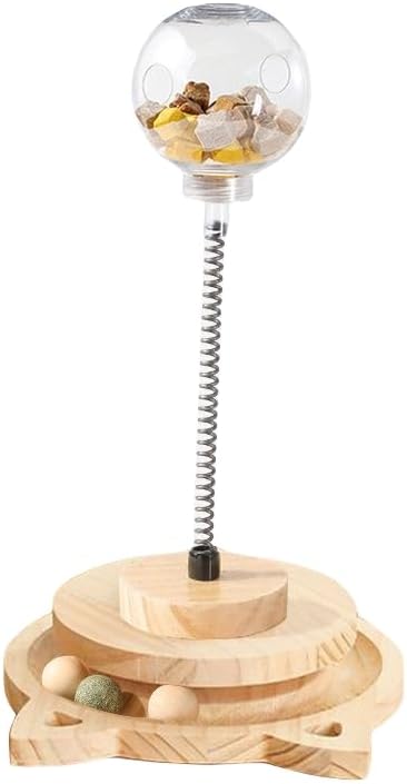 3MNSCD Cat Ball Toy Treat Cats Treat Dispenser with Catnip Roller Track Balls, Interactive Cat Toys Indoor Cats Kitten, Food Solid Wood Feeder Ball (for Bigger cat Food)