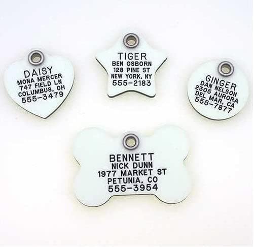 LuckyPet Glow in The Dark Dog and Cat ID Tag - Durable Custom Tags for Pets - Silent Personalized Pet Identification - Easy to Read Engraving - Small, Star