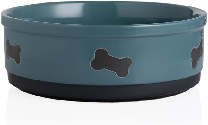 Sweejar Ceramic Dog Bowls with Bone Pattern, Dog Food Dish for Large Dogs, Porcelain Pet Bowl for Water 70 Fl Oz (Fog Blue)