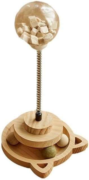 3MNSCD Cat Ball Toy Treat Cats Treat Dispenser with Catnip Roller Track Balls, Interactive Cat Toys Indoor Cats Kitten, Food Solid Wood Feeder Ball (for Bigger cat Food)
