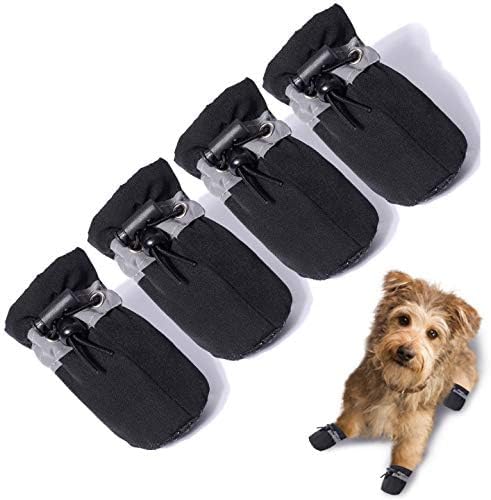 Dog Shoes Dog Boots & Paw Protector, Anti-Slip Sole Winter Dog Booties with Reflective Straps Dog for Small Medium Dogs 4PCS (Black, Size 6: 1.96"(Width))