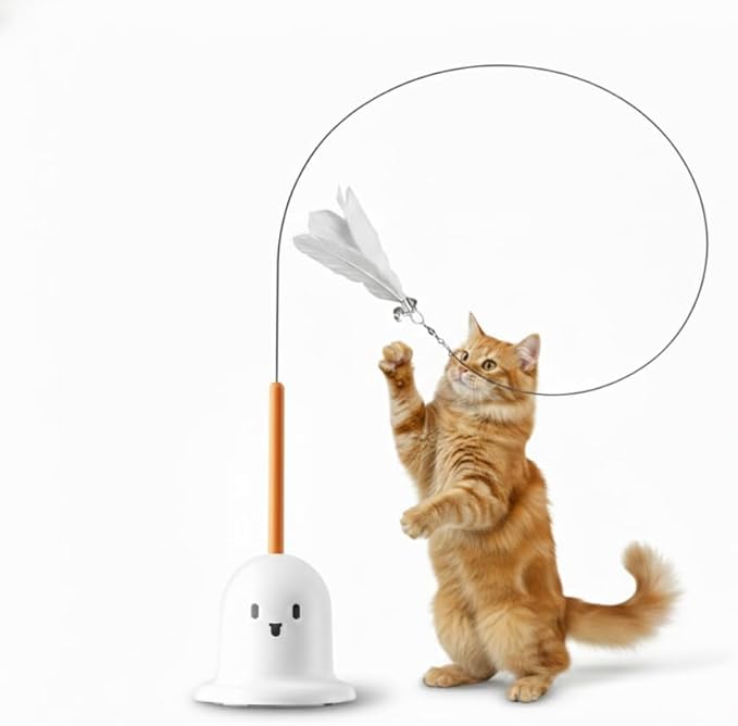 Cat Teaser Wand Toy with Super Strong Suction Cup - 2-in-1 Interactive Cat Feather Toy for Indoor Cats & Kittens, Heavy Duty Vacuum Base, Flexible Long Wire with Feather, Hands-Free & Manual Play