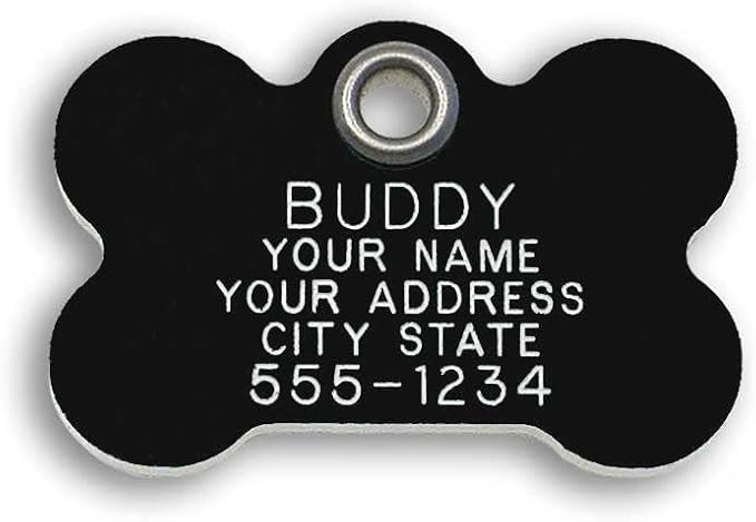 LuckyPet Durable Plastic Pet ID Tag, Outlasts Cheap Aluminum Tags for The Same Price, Custom Engraved, Medium Black Bone
