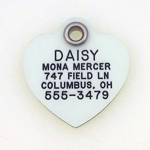 LuckyPet Glow in The Dark Dog ID Tag - Durable Custom Tags for Pets - Silent Personalized Pet Identification - Easy to Read Engraving - Large, Heart