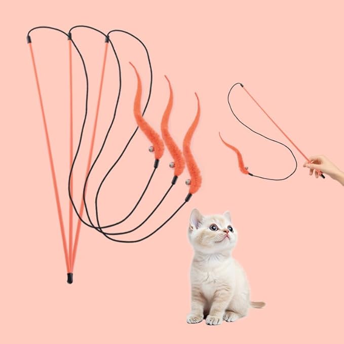 2-Pack Interactive cat Wand Toys with Bells, Caterpillar-Shaped cat Teaser, pet Supplies cat Wand