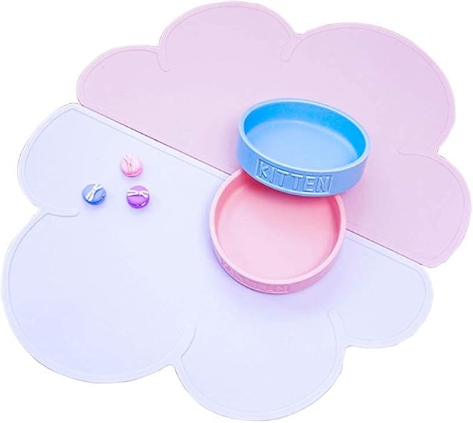 DesignSter Pet Food Mats–Dog Cat Feeding Mat Top Grade Cloud Silicone Pad Anti-Slip Waterproof Anti-Slip Bowl Placemat (Lilac)