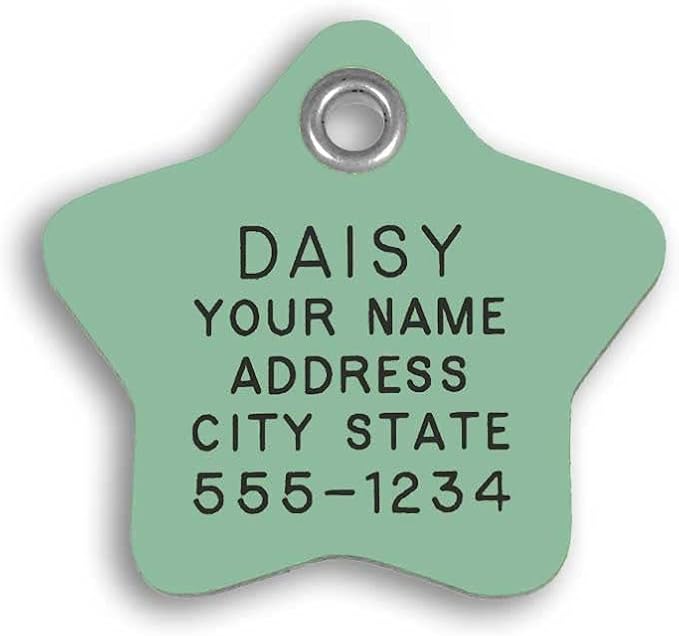 LuckyPet Plastic Pet ID Tags - Dog Personalized IDs - Durable Engraved Name Noiseless Tag - Suitable for Dogs and Cats - Outlasts Most Aluminum Tags - Small, Mint Star