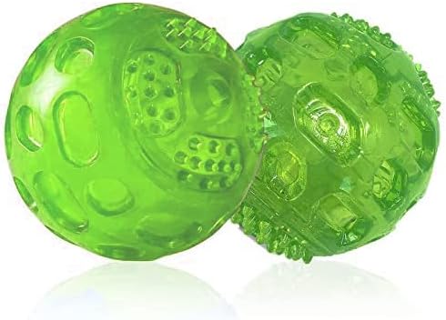 PJDH 3'' Squeaky Dog Toy Balls for Lagre Medium Breed, Indestructible Dog Balls for Playing, Fetching & Retrieving, Durable Aggressive Chewers, 2 PCS Green