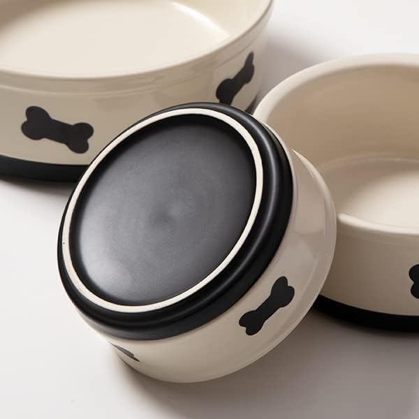 Sweejar Ceramic Dog Bowls with Bone Pattern, Dog Food Dish for Large Dogs, Porcelain Pet Bowl for Water 70 Fl Oz (Fog Blue)