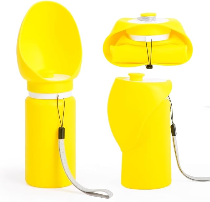 Portable Dog Water Bottle, Collapsible Water Bottle for Dogs Perfect for Walking, Hiking and Outdoors | Works as a Portable Water Bowl | - 550ml (Yellow)