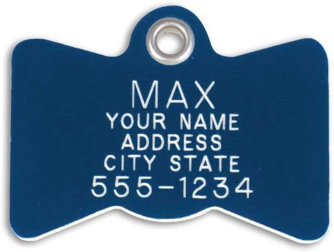LuckyPet Plastic Pet ID Tags - Dog Personalized IDs - Durable Engraved Name Noiseless Tag - Suitable for Dogs and Cats - Outlasts Most Aluminum Tags - Small, Blue Bowtie